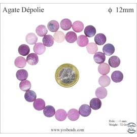 Perles semi précieuses en agate - Ronde/12 mm - Purple dépoli
