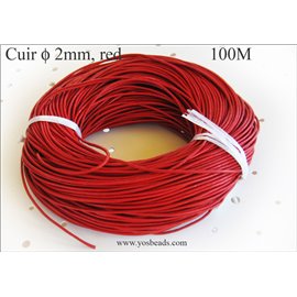 Cordon Cuir - 2 mm - Rouge