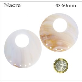 Pendentifs en Nacre - Cercle/60 mm - Beige