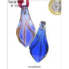 Pendentifs en verre de Murano - Feuille/55 mm - Bleu