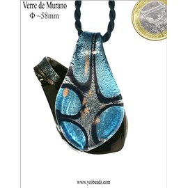 Pendentifs en verre de Murano - Feuille/58 mm - Bleu