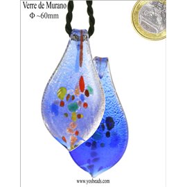 Pendentifs en verre de Murano - Feuille/60 mm - Bleu