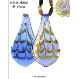 Pendentifs en verre de Murano - Feuille/60 mm - Bleu
