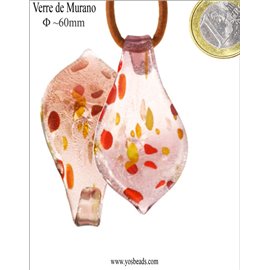 Pendentifs en verre de Murano - Feuille/60 mm - Rose