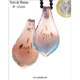 Pendentifs en verre de Murano - Feuille/62 mm - Rose
