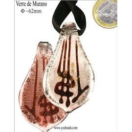 Pendentifs en verre de Murano - Feuille/62 mm - Rose