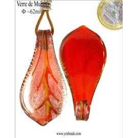 Pendentifs en verre de Murano - Feuille/62 mm - Rouge