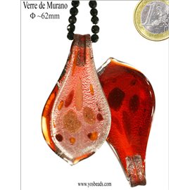 Pendentifs en verre de Murano - Feuille/62 mm - Rouge