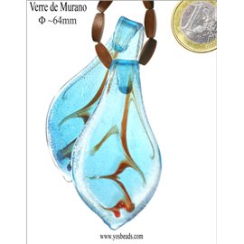 Pendentifs en verre de Murano - Feuille/64 mm - Bleu