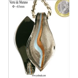 Pendentifs en verre de Murano - Feuille/65 mm - Argenté