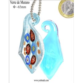 Pendentifs en verre de Murano - Feuille/65 mm - Bleu