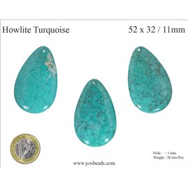 Perles semi précieuses en Howlite Turquoise - Goutte/52 mm - Turquoise