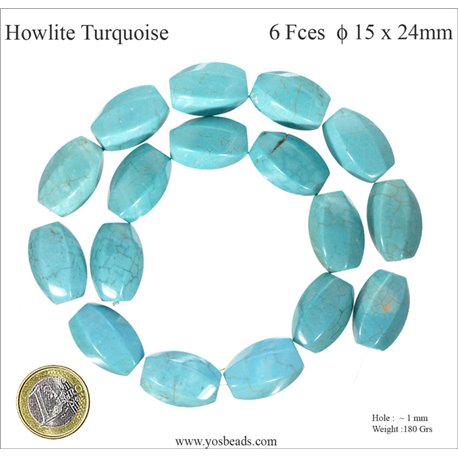 Perles semi précieuses en Howlite Turquoise - Tonneau/24 mm - Turquoise