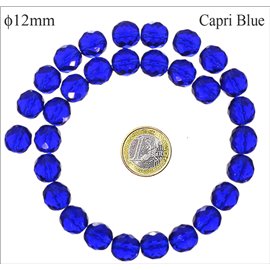 Perles facettées en verre - Rondes/12 mm - Bleu Capri