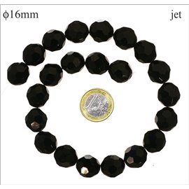 Perles de Bohème Facettées - Ronde/16 mm - Noir