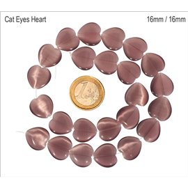 Perles Œil de Chat Lisses - Coeur/16 mm - Violet