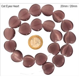 Perles Œil de Chat Lisses - Coeur/20 mm - Violet