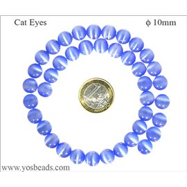Perles Œil de Chat Lisses - Ronde/10 mm - Bleu