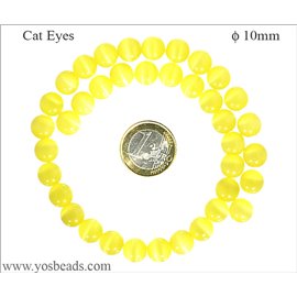 Perles Œil de Chat Lisses - Ronde/10 mm - Jaune