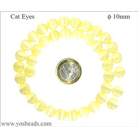 Perles Œil de Chat Lisses - Ronde/10 mm - Jaune