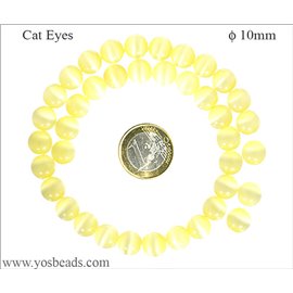 Perles Œil de Chat Lisses - Ronde/10 mm - Jaune
