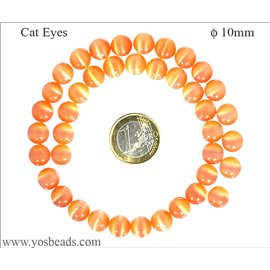 Perles Œil de Chat Lisses - Ronde/10 mm - Orange
