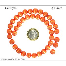 Perles Œil de Chat Lisses - Ronde/10 mm - Rouge
