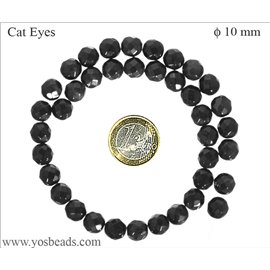 Perles Œil de Chat Facettées - Ronde/10 mm - Noir