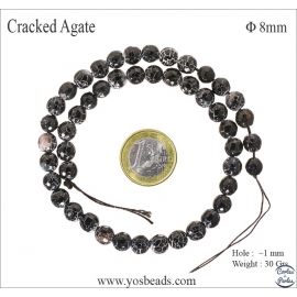 Perles en agate noire craquelée - Rondes/8mm