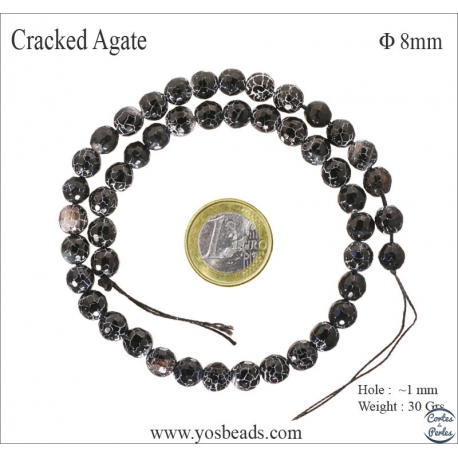 Perles semi précieuses en Agate - Ronde/8 mm - Noir