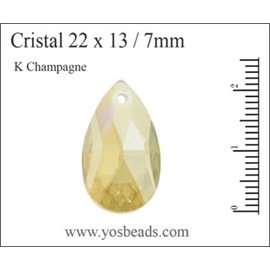 Pendentifs en Cristal de Bohème - Goutte/22 mm - Jaune