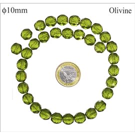 Perles en verre facettées - Rondes/10 mm - Olivine