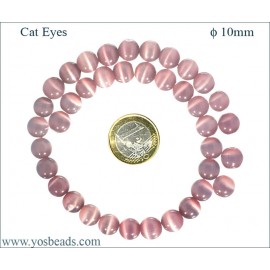 Perles oeil de chat lisses - Rondes/10 mm - Améthyste light