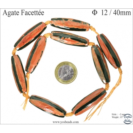 Perles semi précieuses en agate - Tube/12 mm - Flamme