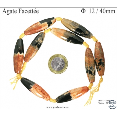 Perles semi précieuses en Agate - Tube/12 mm - Noir/Flamme