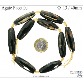 Perles en agate noire - Tubes/13mm