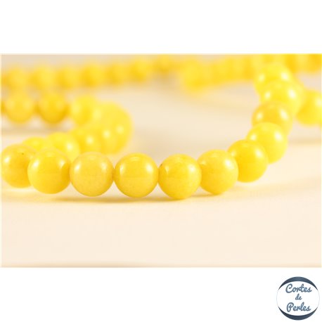 Perles semi précieuses en jade mashan - Rondes/6 mm - Jaune Canari