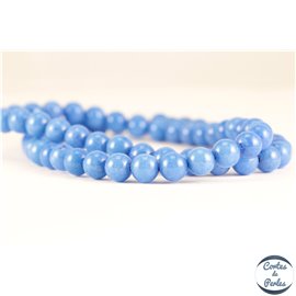Perles semi précieuses en jade mashan - Rondes/6 mm - Bleu Roi