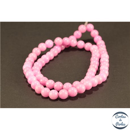 Perles semi précieuses en jade mashan - Rondes/6 mm - Rose Flamant