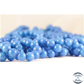 Perles semi précieuses en jade mashan - Rondes/8 mm - Bleu Roi