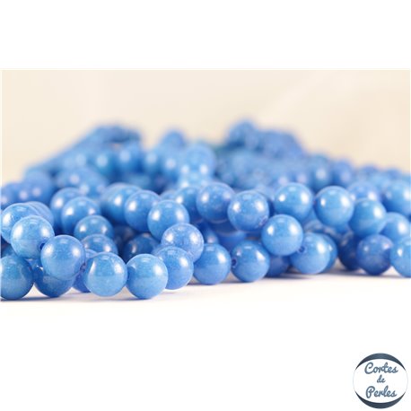Perles semi précieuses en jade mashan - Rondes/8 mm - Bleu Roi