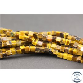 Perles semi précieuses en oeil de tigre - Cubes/4 mm - Marron