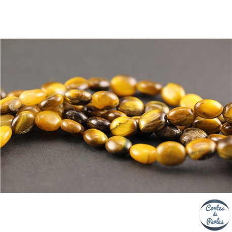 Perles semi précieuses en oeil de tigre - Ovales/10 - 11 mm - Marron