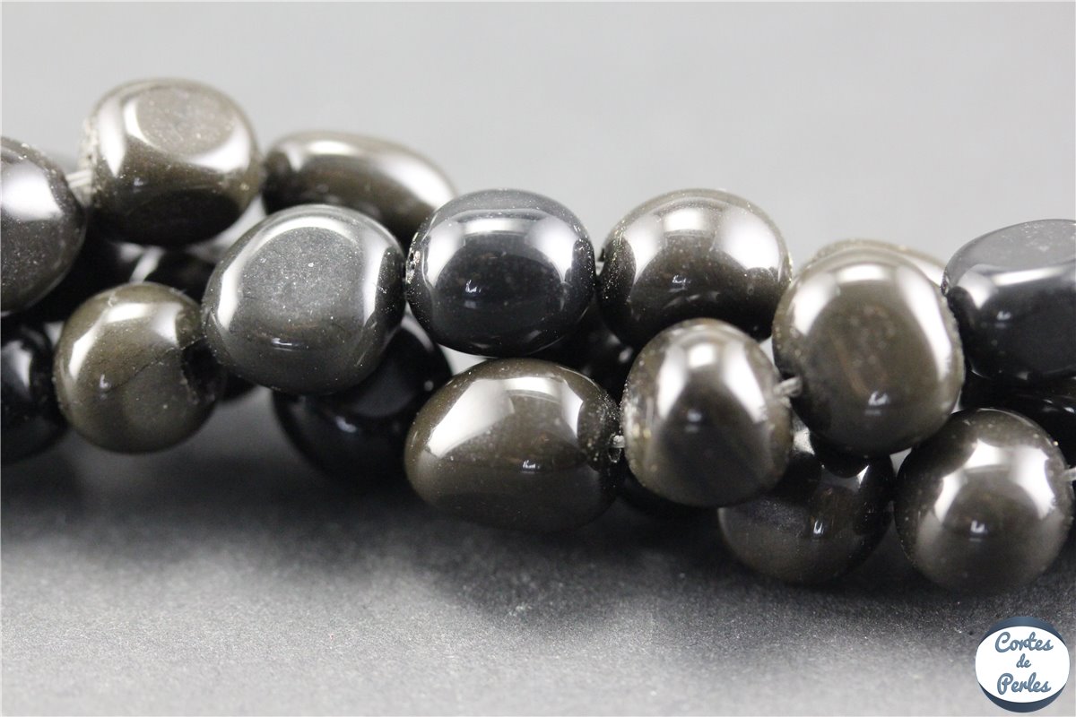 Grossiste perles semi précieuses en obsidienne 10mm noir brillant