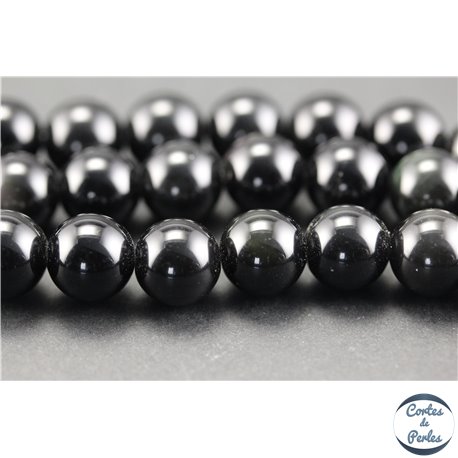 Perles semi précieuses en obsidienne - Rondes/10 mm - Noir brillant