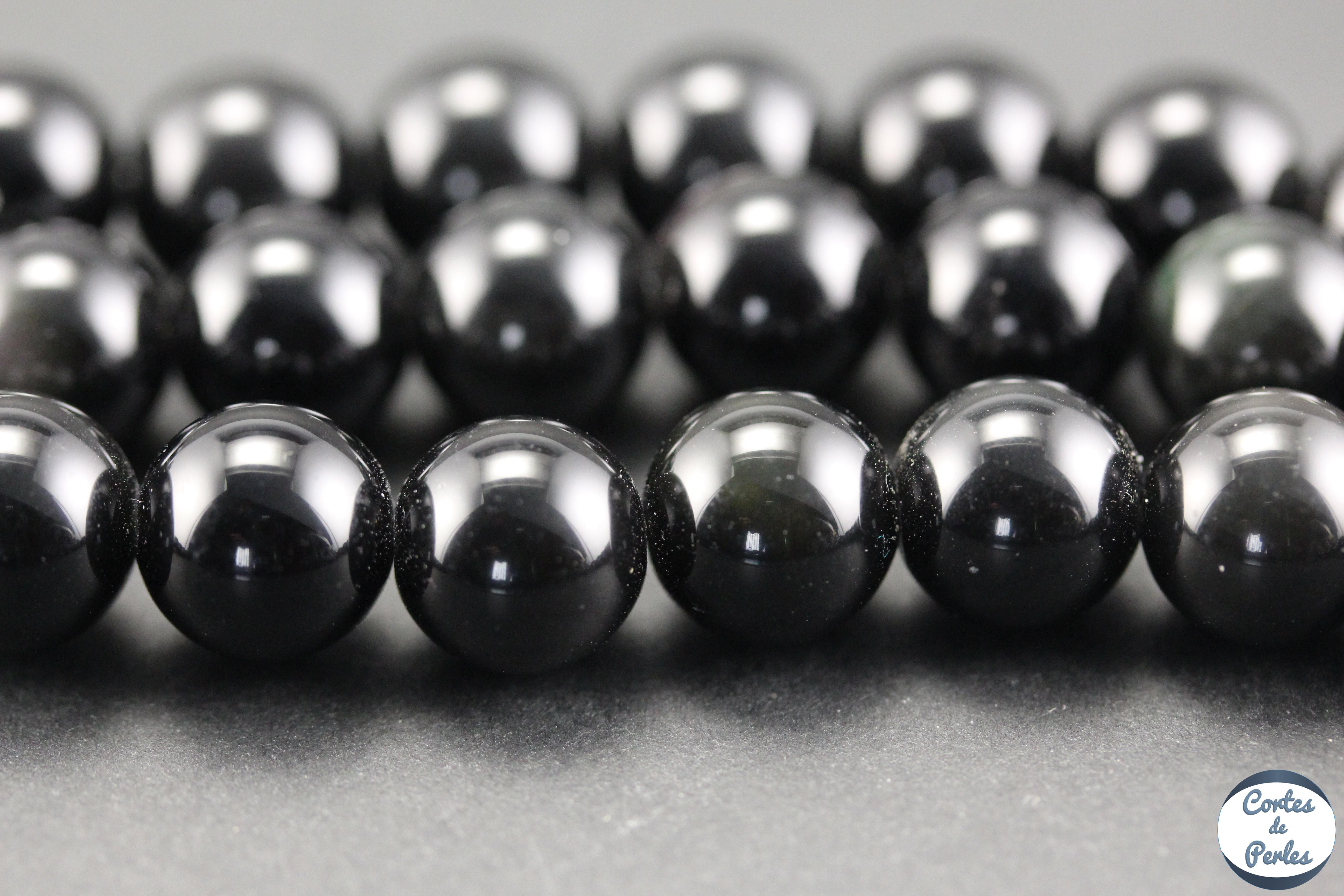 Grossiste perles semi précieuses en obsidienne 10mm noir brillant