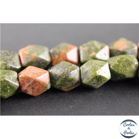 Perles semi précieuses en unakite - Pépites/9 mm - Vert rose