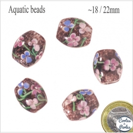 Perles aquarius en verre - Ovales/18 mm - Améthyste avec motifs
