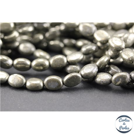 Perles semi précieuses en pyrite - Ovales/8 mm - Gris métal