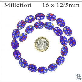 Perles Millefiori de Murano - Ovale/16 mm - Bleu